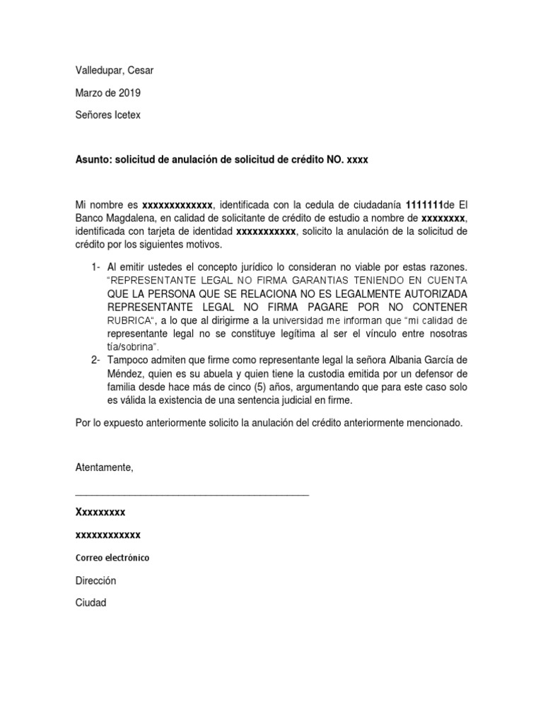 Carta de Anulacion de Credito