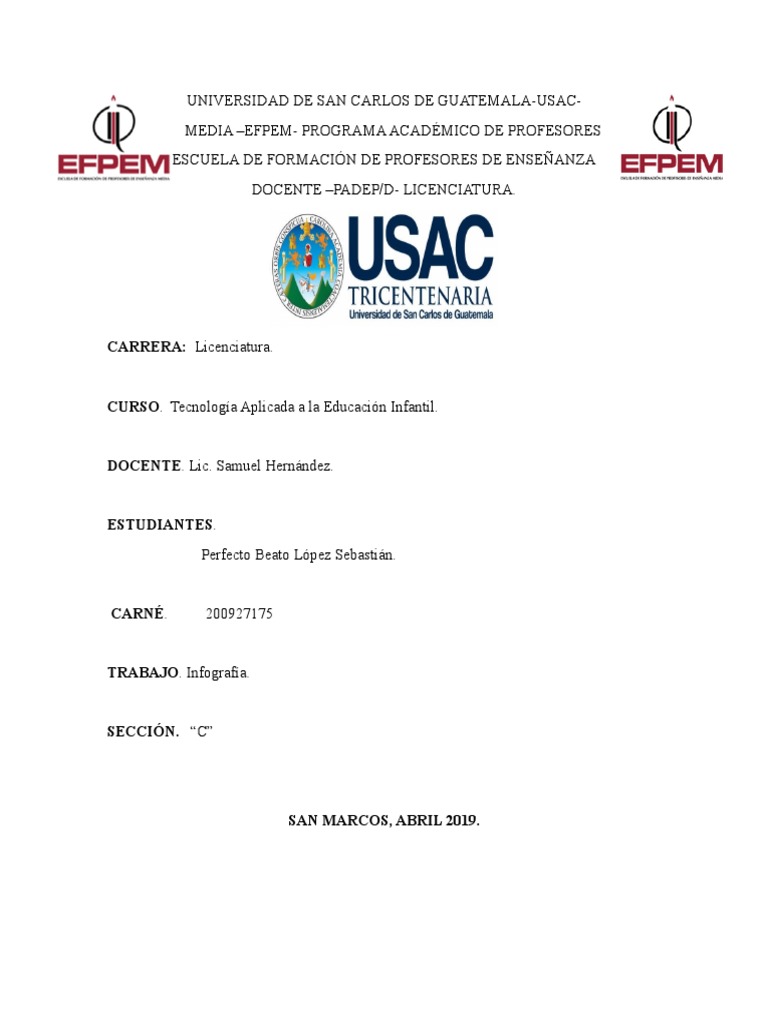 Universidad De San Carlos De Guatemala Usac Media Efpem Programa Academico De Profesores Escuela De Formacion De Profesores De Ensenanza Docente Padep D Licenciatura Equipo De Oficina Informatica