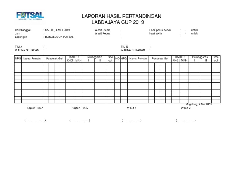 Laporan Hasil Pertandingan Futsal Labdajaya