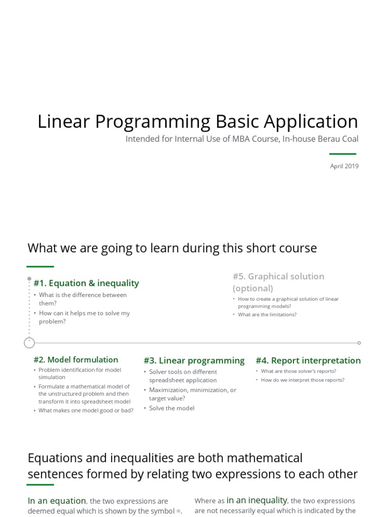 Linear Programming Inhouse Training | PDF | Mathematical Model | Linear ...