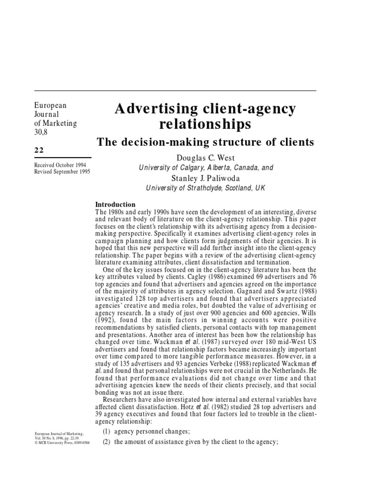 Advertising Client-Agency Relationships: The Decision-Making Structure ...