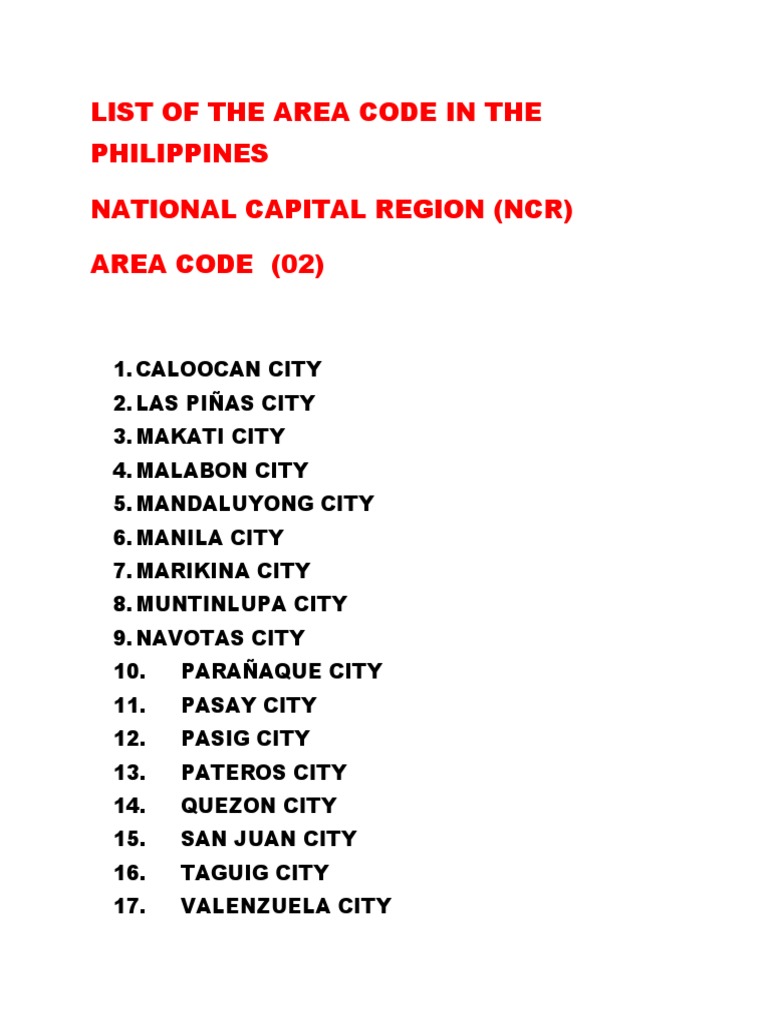 List of The Area Code in The Philippines Togs Download Free PDF Southeast Asia Luzon