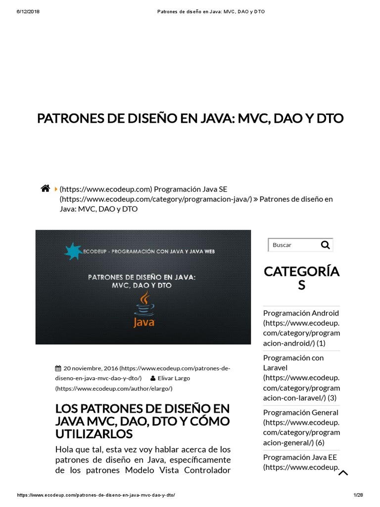 Patrones de Diseño: MVC, DAO y DTO en Java | PDF | Modelo – Vista ...