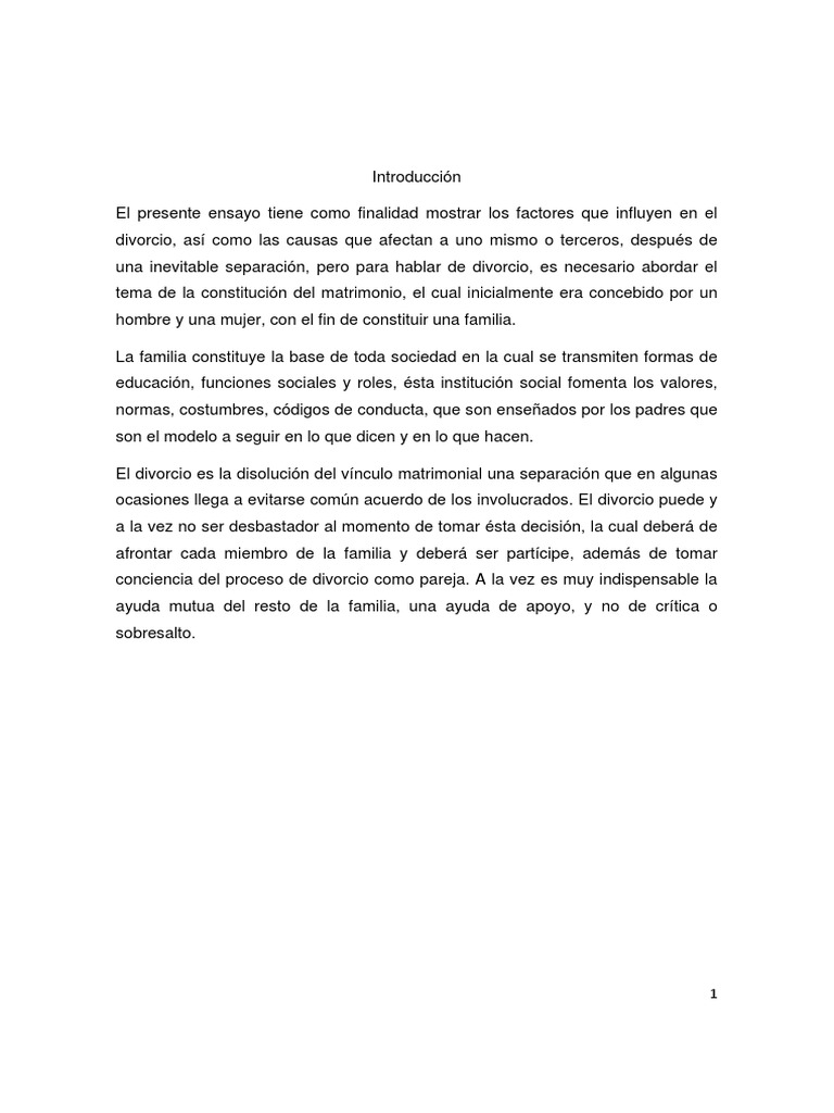 Ensayo Divorcio PDF Divorcio Matrimonio