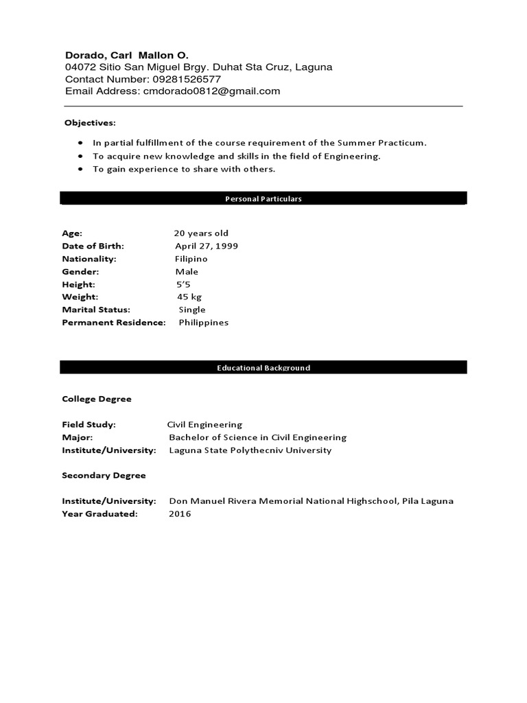 Personal Particulars | PDF