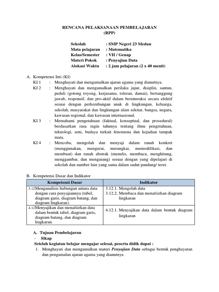 RPP Penyajian Data Diagram Lingkaran | PDF