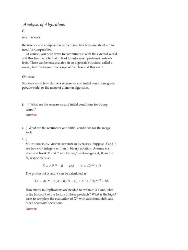 Analysis of Algorithms: C Recurrences | PDF | Time Complexity ...