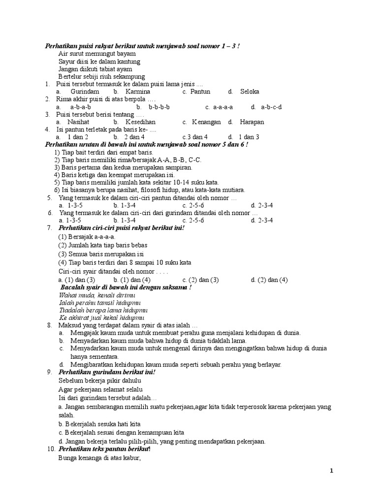 Soal Bahasa Indonesia Kelas 7 Kurikulum 2013