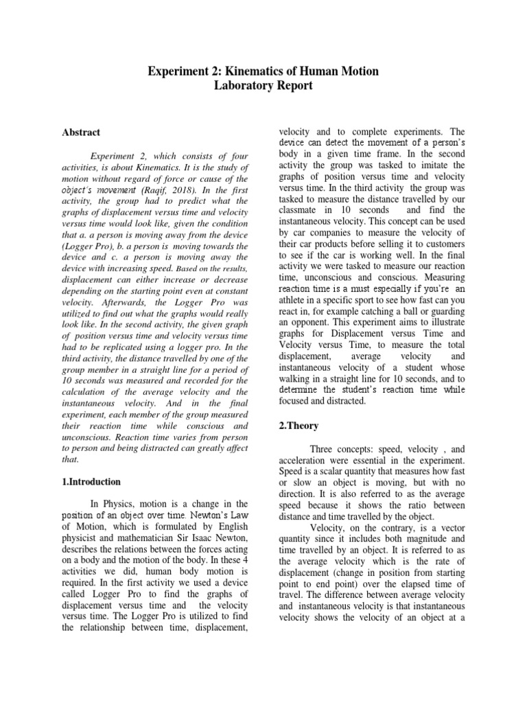 Kinematics of Human Motion Experiment | PDF | Velocity | Acceleration
