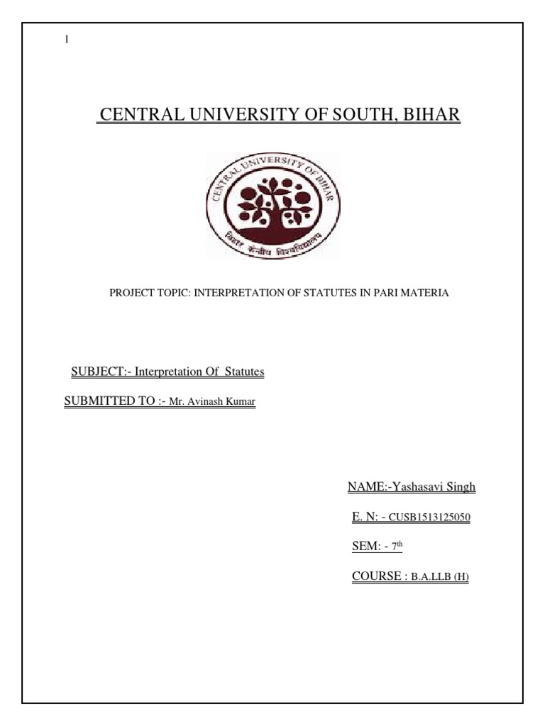 Interpretation of Statutes in Pari Materia An Analysis of the Application of Pari Materia in