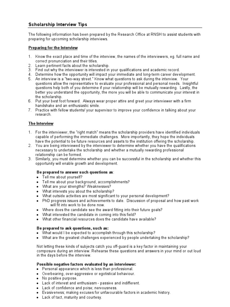 Scholarship Interview Tips Pdf Interview Cognitive Science