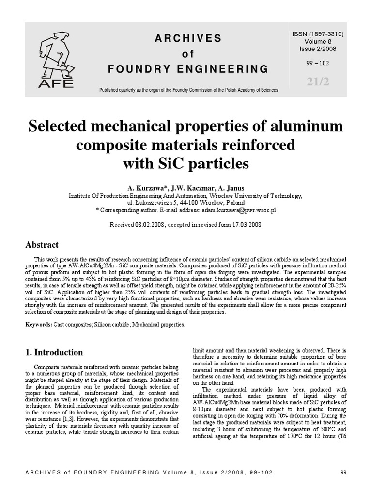 Selected Mechanical Properties of Aluminum Composite Materials