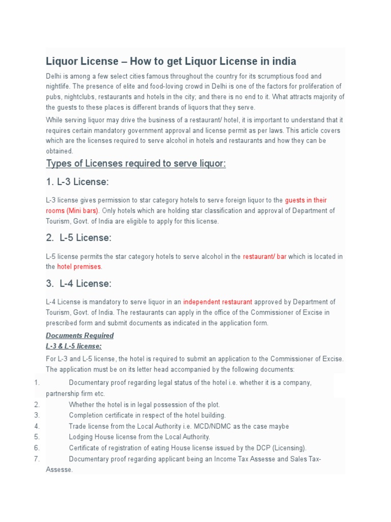 Liquor License How To Get Liquor License in India PDF License