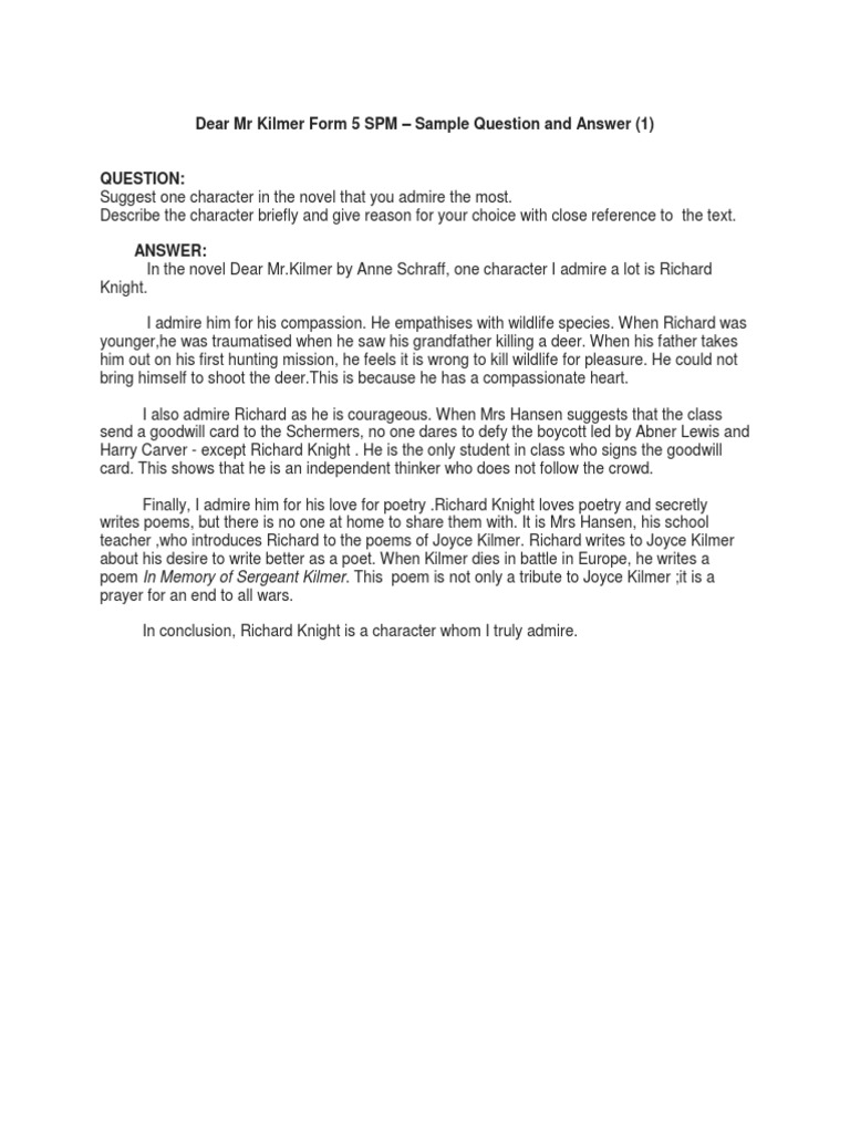 Dear Mr Kilmer Form 5 Spm Simple Answer Pdf
