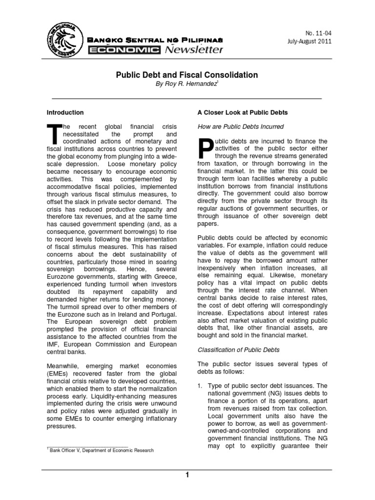 Public Debt And Fiscal Consolidation A Closer Look At Public Debts
