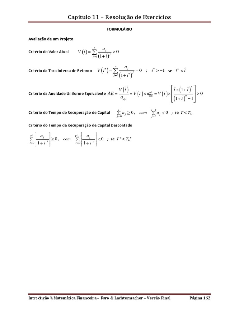 Exercicios Resolvidos Cap 11 PDF | PDF | Taxa interna de retorno ...