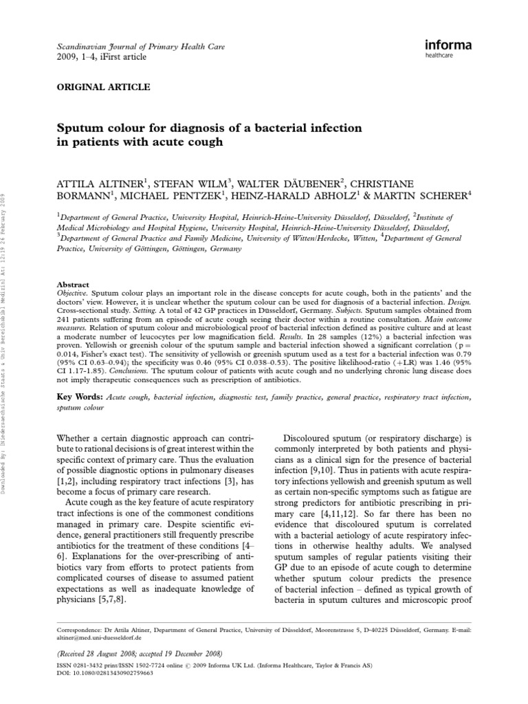 Sputum Colour and Bacterial Infection Diagnosis | PDF | Chronic ...