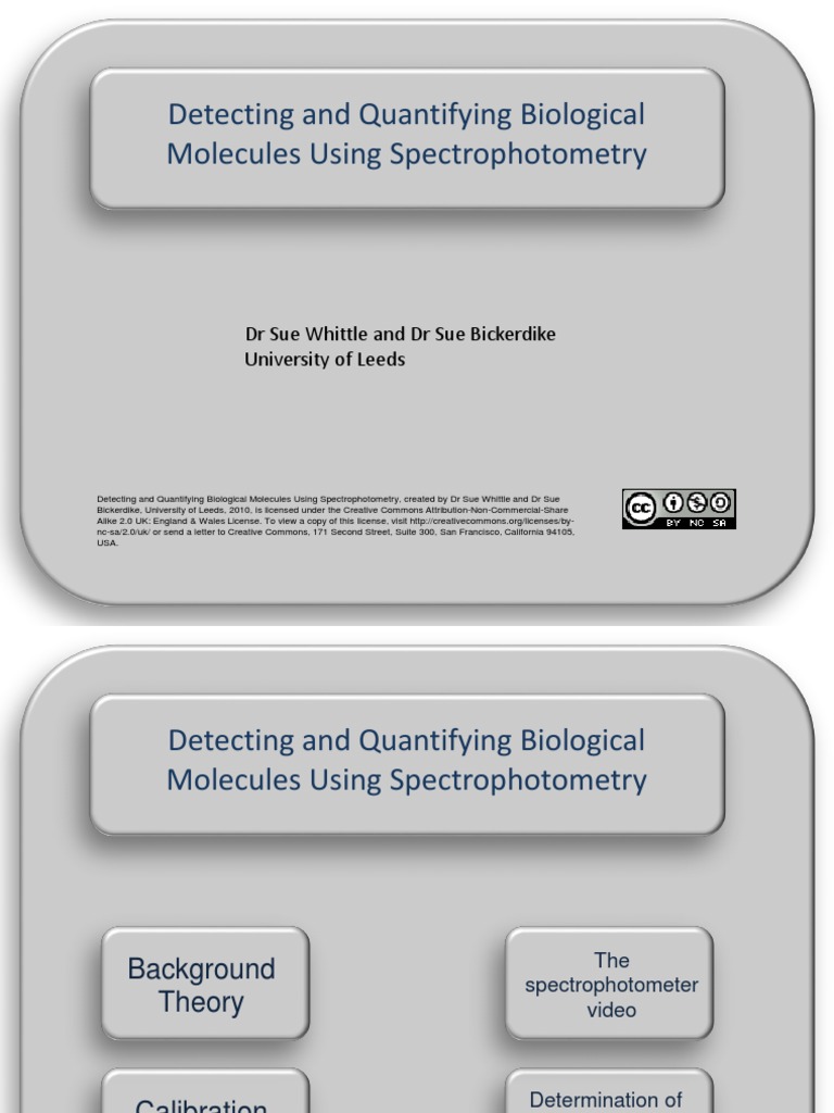 Detecting and Quantifying Biological Molecules Using Spectrophotometry PDF Spectrophotometry