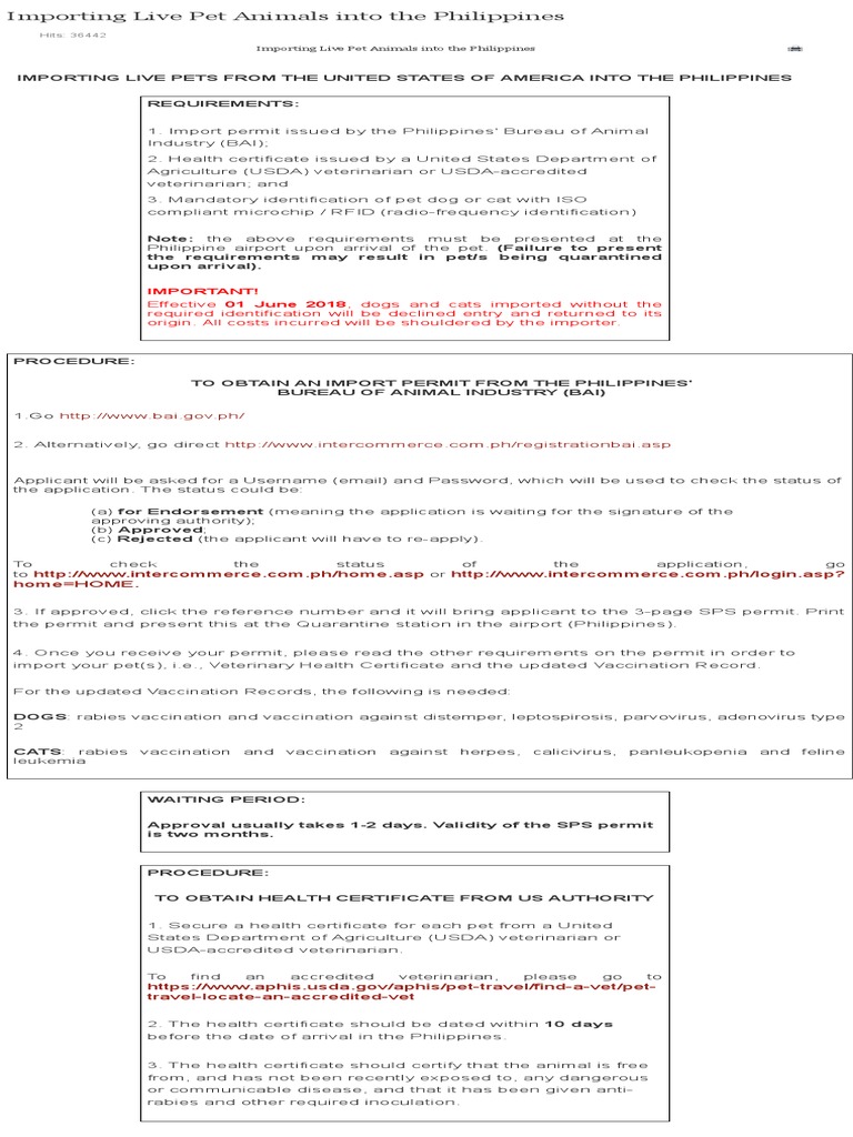 Importing Pets To The Philippines PDF Veterinary Physician Pet