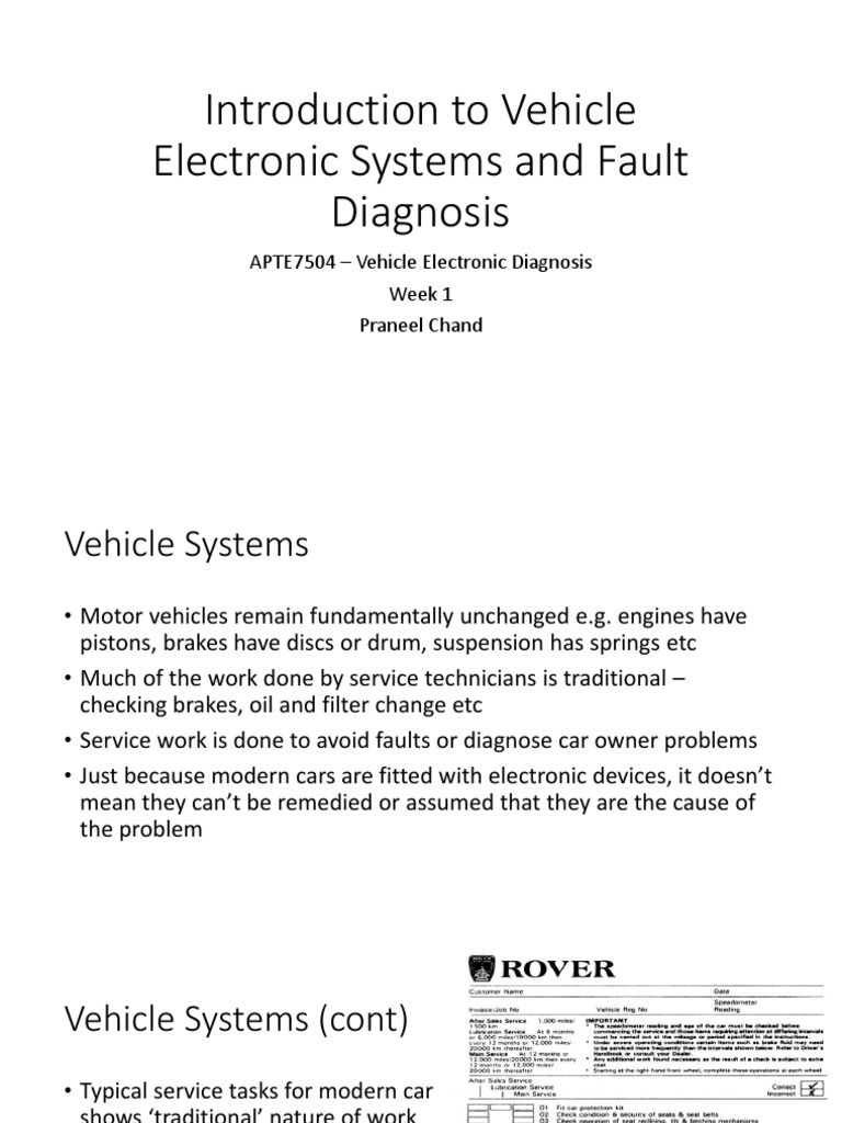 Introduction To Vehicle Electronic Systems and Fault Diagnosis | PDF ...