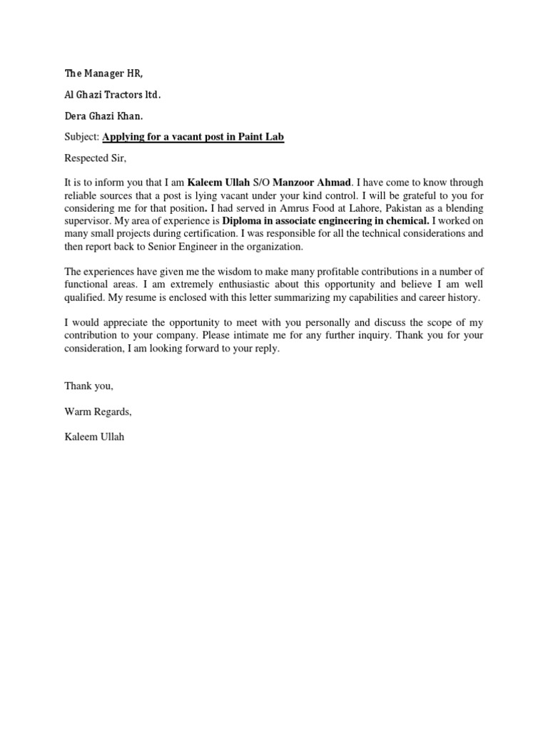 Job Application for Paint Lab Position | PDF