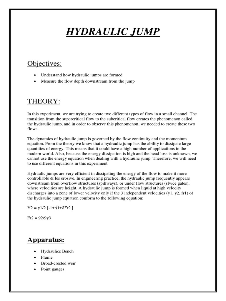 Hydraulic Jump PDF Chemical Engineering Hydraulics