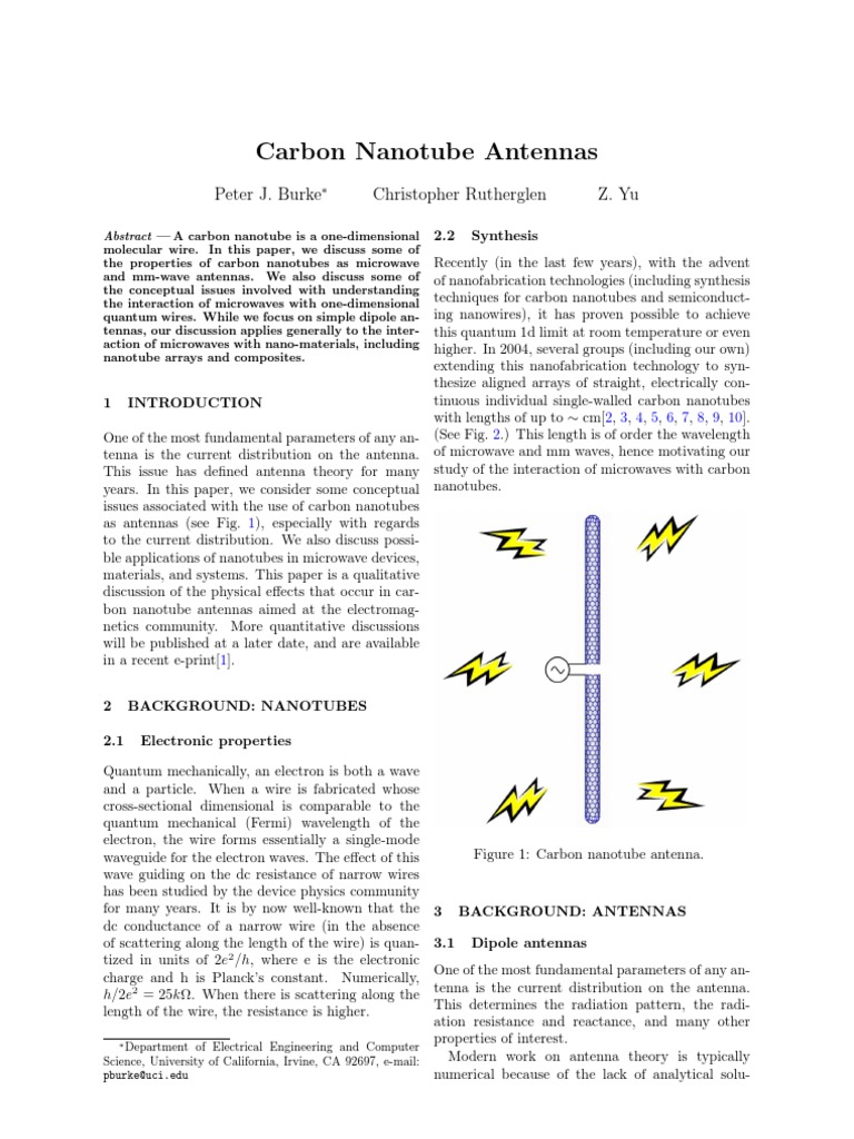Carbon Nanotube Antennas Peter J. Burke Christopher Rutherglen Z. Yu PDF Carbon Nanotube