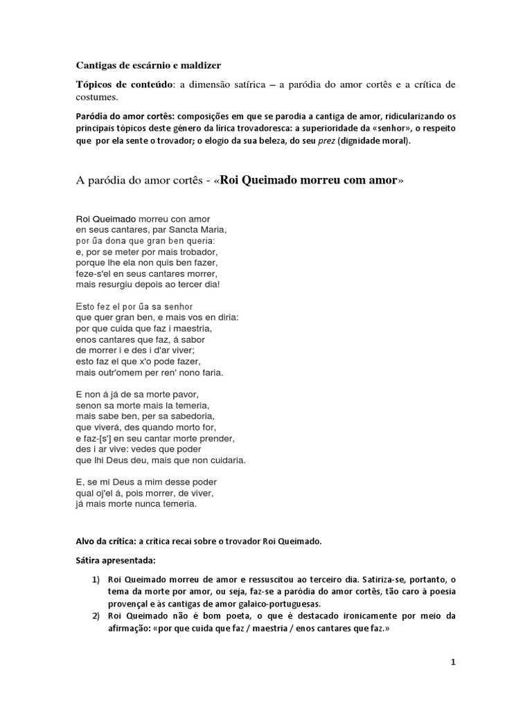 Cantigas De Escárnio E Maldizer Exemplos