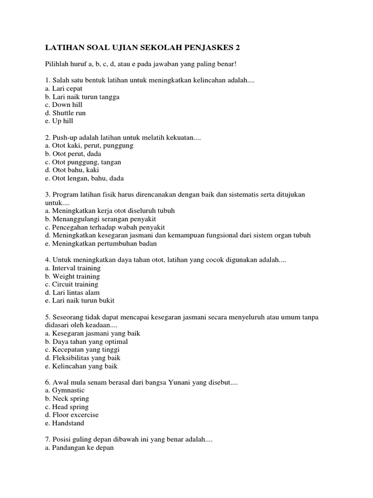 Soal Jawab Penjaskes Sma