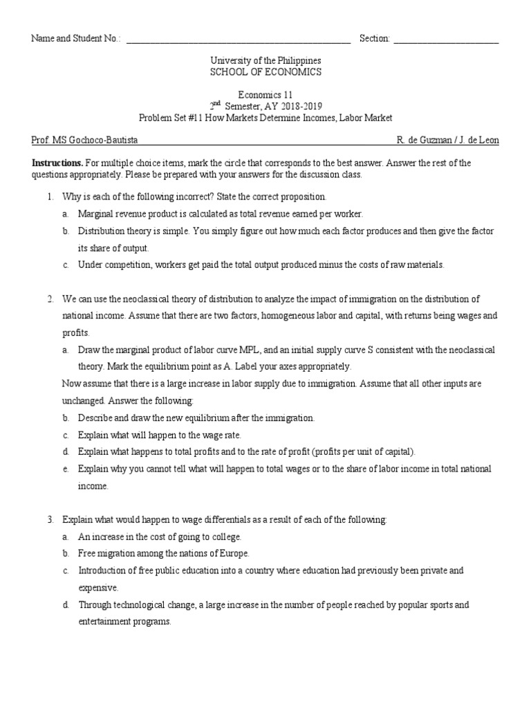 Econ 11 Problem Set #11: Labor Markets | PDF | Labour Economics | Price ...
