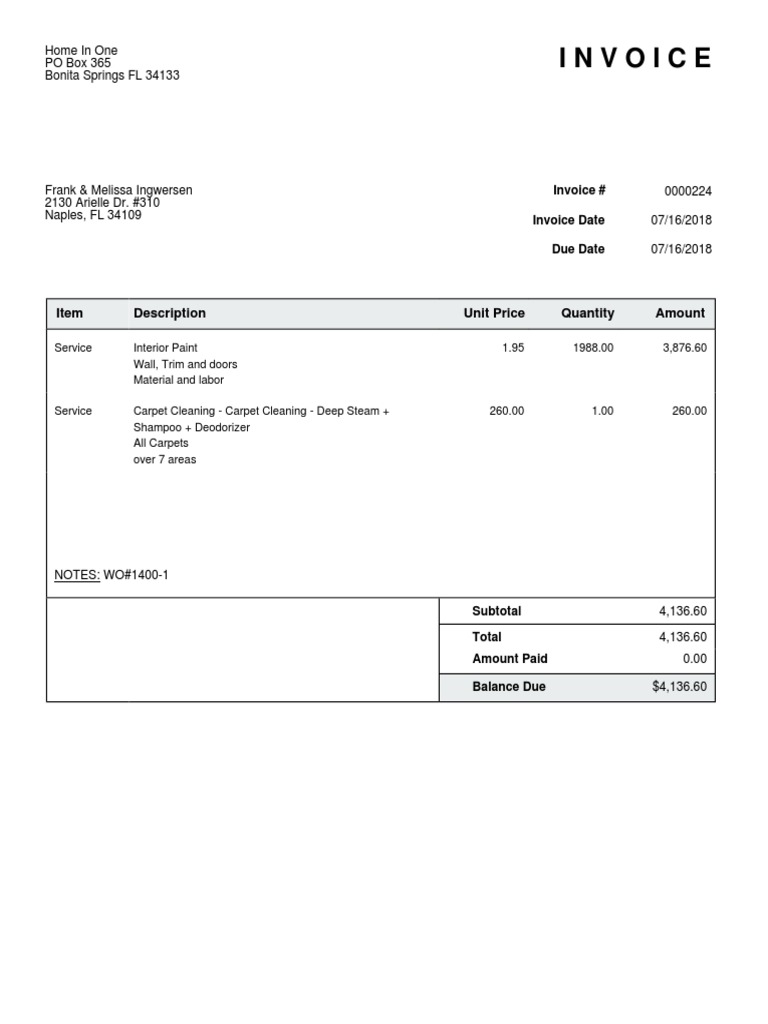 Invoice for Interior Services - $4,136.60 | PDF