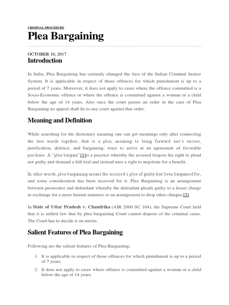 Plea Bargaining: OCTOBER 10, 2017 | PDF | Plea Bargain | Plea
