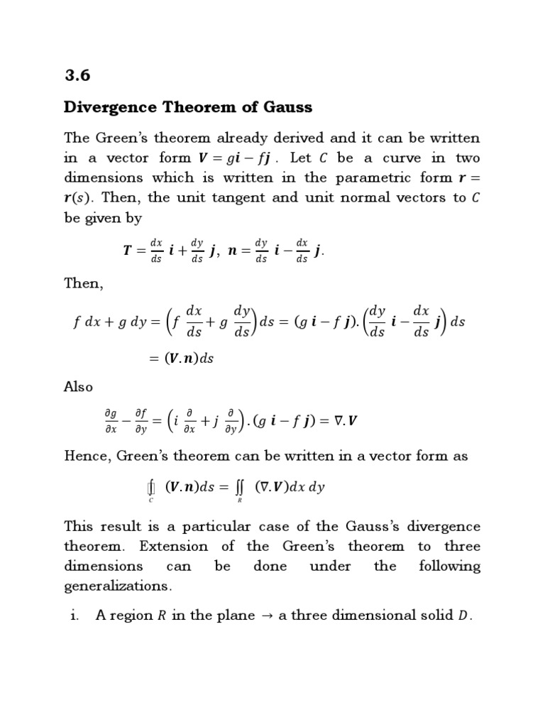 Divergence Theorem Of Gauss Lec 6 Pdf Divergence Functions And Mappings