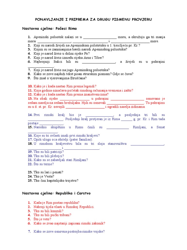 Pitanja Za Ponavljanje I Provjeru Znanja Rim | PDF