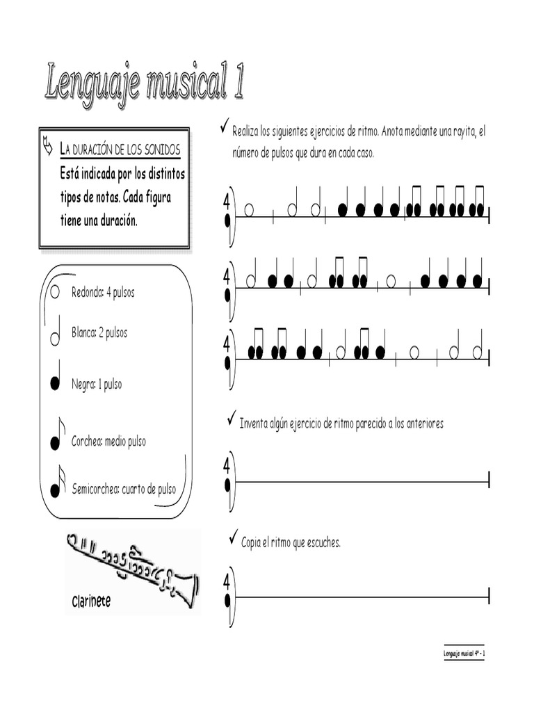 Ejercicios de Ritmo Musical para Niños | PDF | Ritmo | Clave