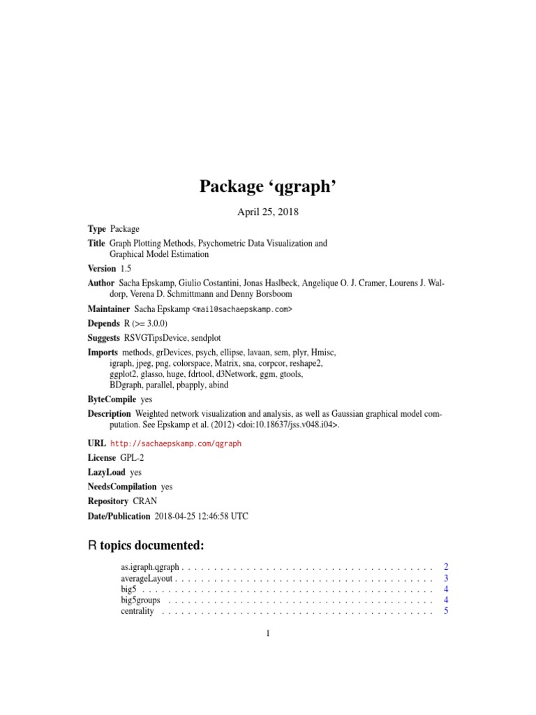 Package Qgraph' R Topics Documented Download Free PDF Vertex (Graph Theory) Discrete