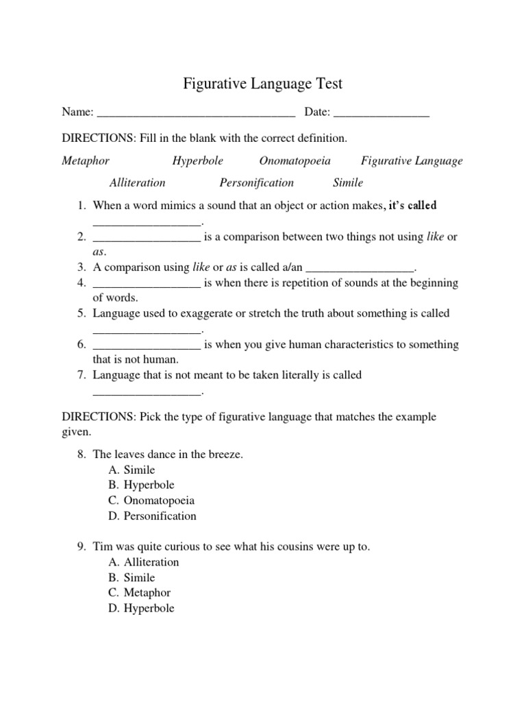 Figurative Language Test PDF