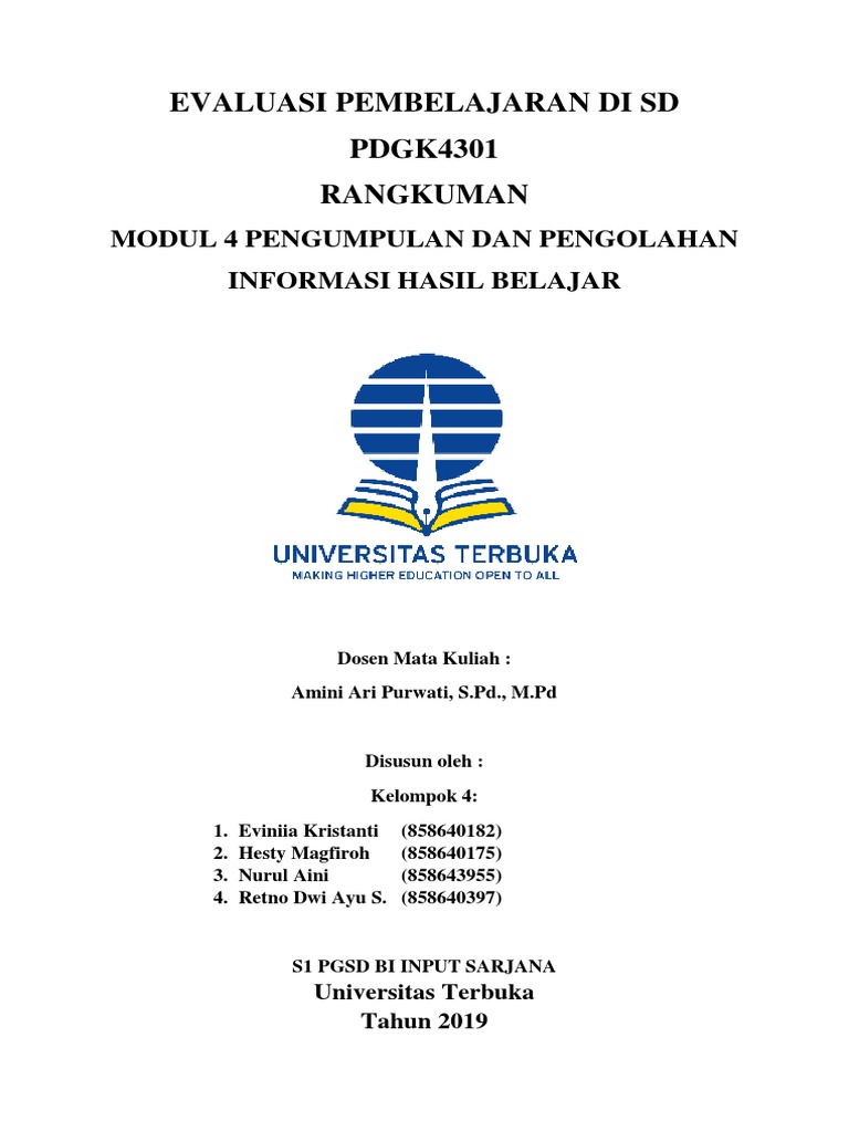 Modul 4 Evaluasi Pembelajaran Di Sd