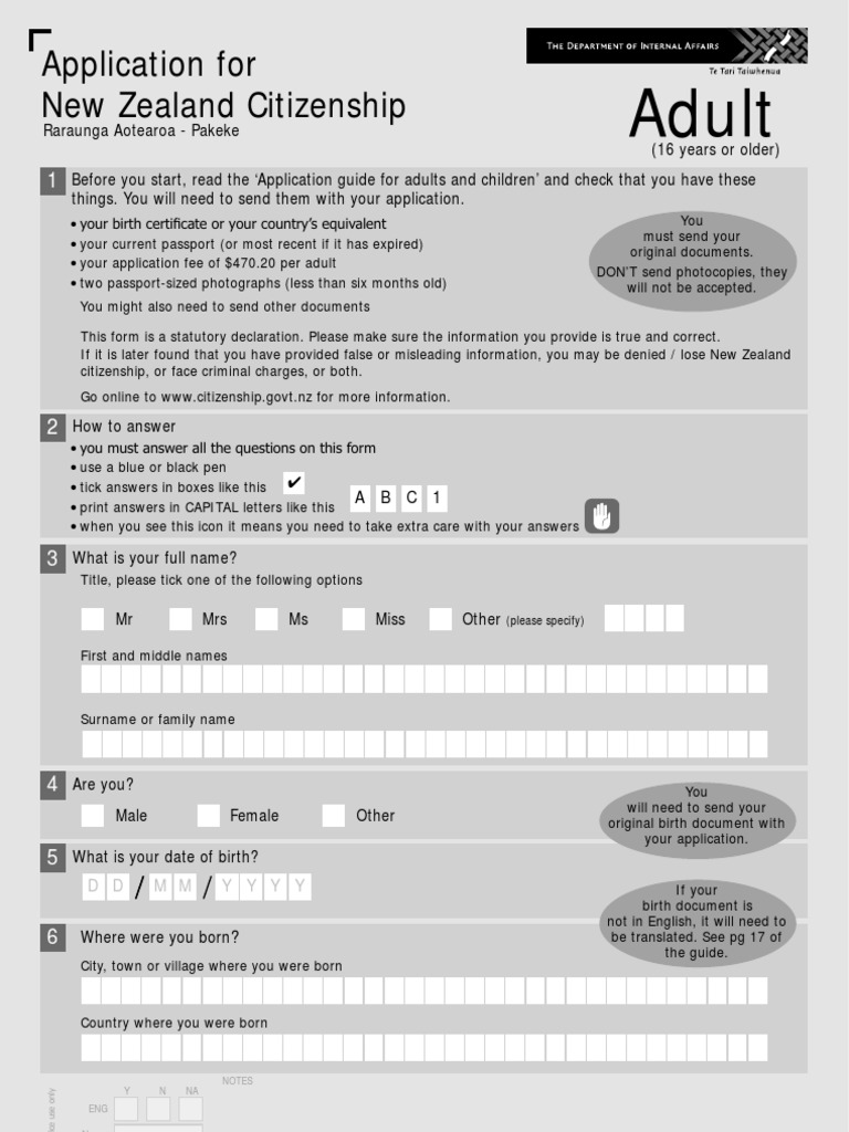 Applicationfor NZGrantof Citizenshipgenadult | PDF | Address (Geography ...