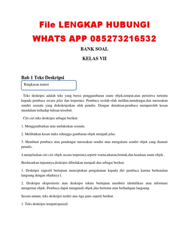 Soal Teks Deskripsi Tentang Tempat Wisata Gudang Belajar