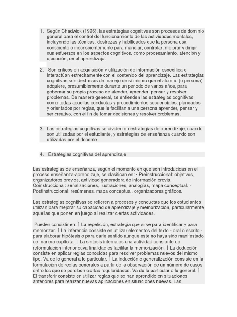 Estrategias Cognitivas en Aprendizaje | PDF | Aprendizaje | Conocimiento