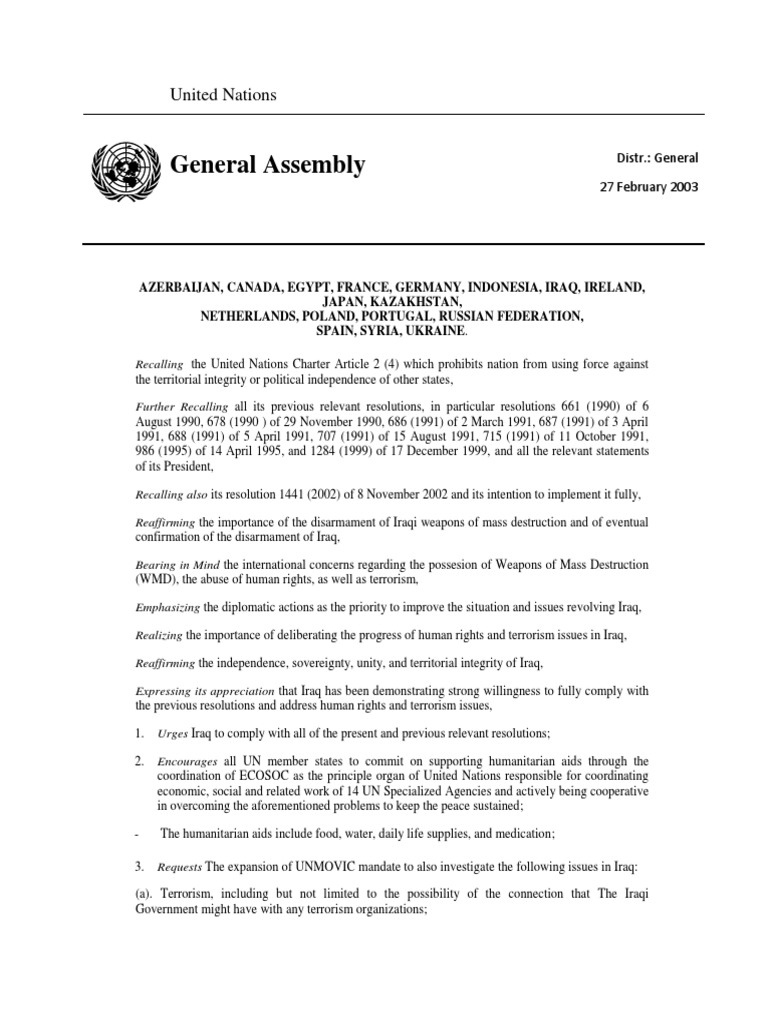 UN Resolution 1441 on Iraq Compliance | PDF | United Nations ...