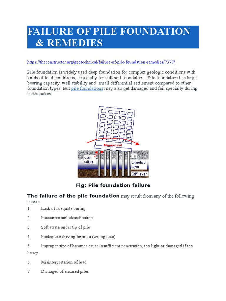 Pile Foundation Failures & Solutions | PDF