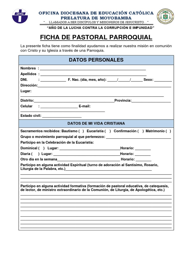 Ficha de Registro para Pastoral Parroquial | PDF | eucaristía