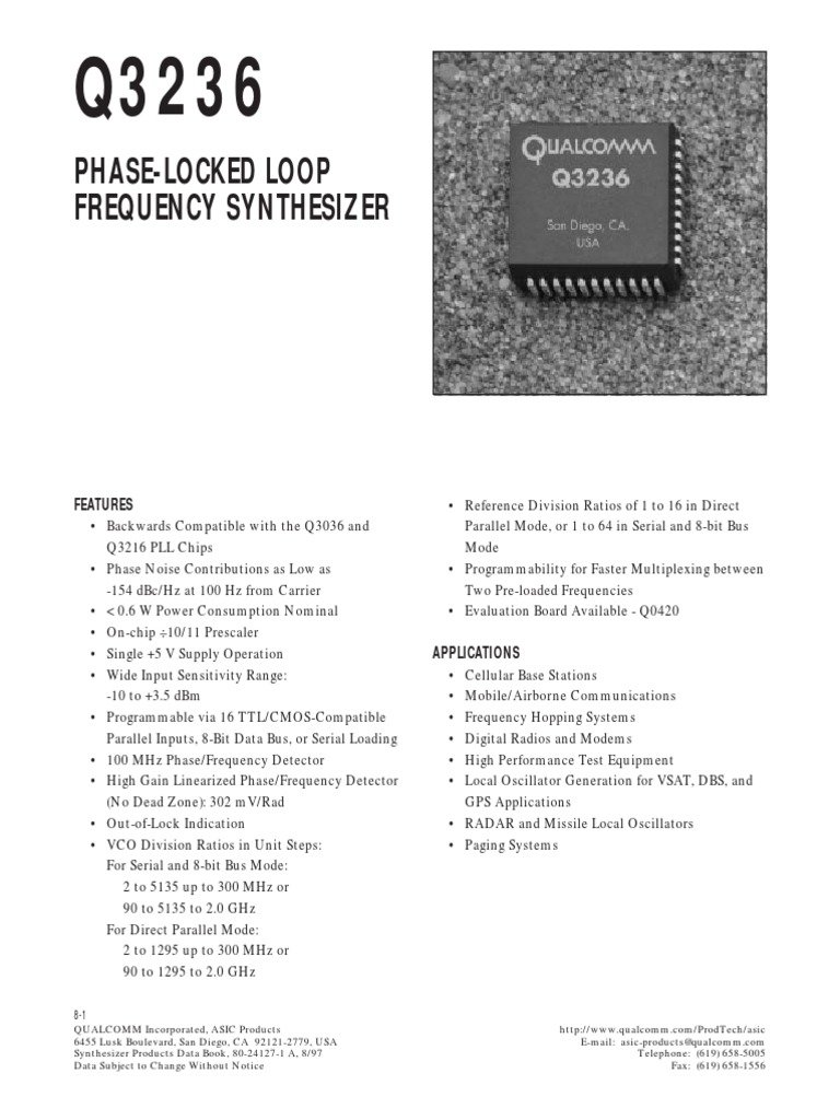 PhaseLocked Loop Frequency Synthesizer Features PDF Detector