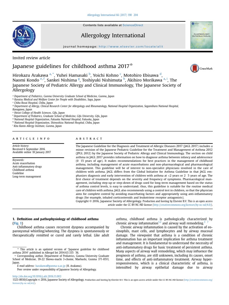 Japanese Guidelines For Childhood Asthma 2017 PDF PDF Asthma Allergy