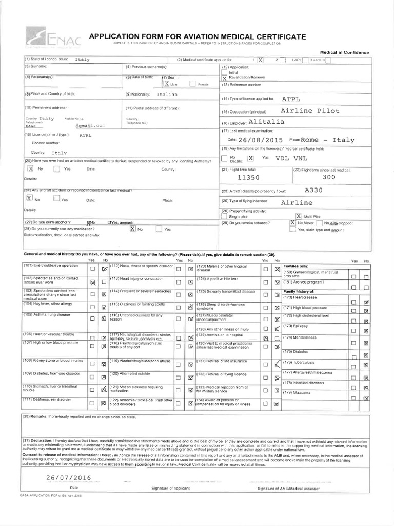 5-EASA-Medical - Certificate - Application - Form (Example) PDF | PDF
