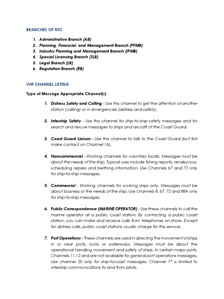 Branches of NTC: Type of Message Appropriate Channel(s) | PDF | Radio ...