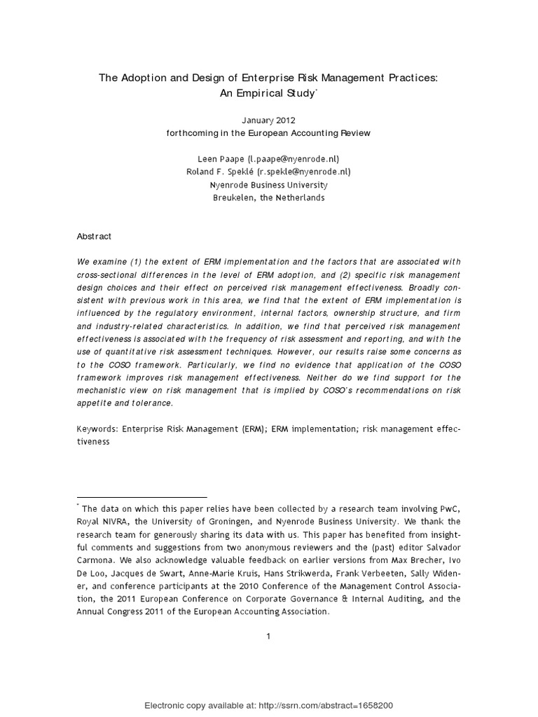 The Adoption and Design of Enterprise Risk Management Practices: An ...