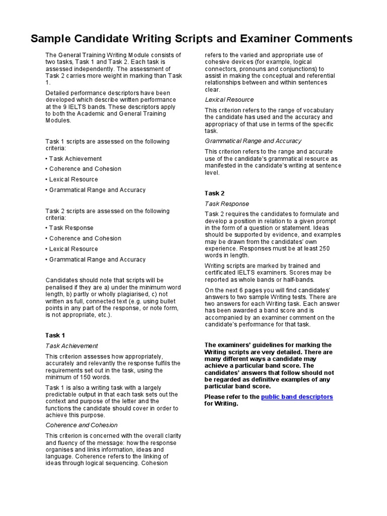 Sample Candidate Writing Scripts and Examiner Comments: Lexical ...
